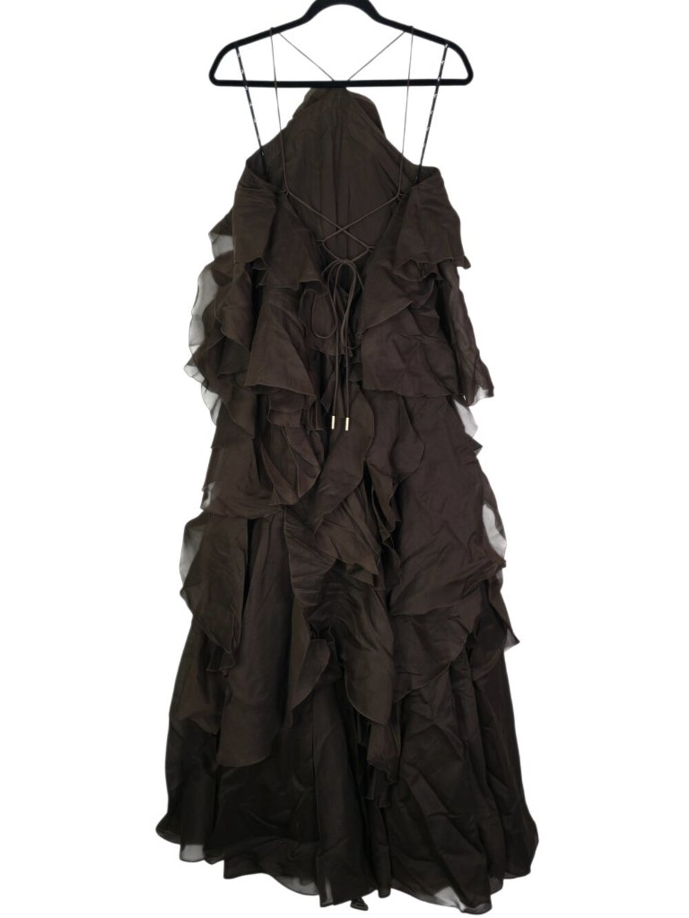 Aje Pandorea Dress Carob Brown Ruffle Rosette Layered Maxi NWT Size AU 10/US 6 - Picture 7 of 11